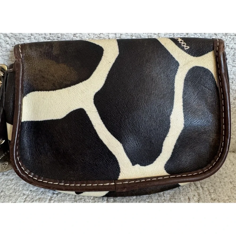 Dooney & Bourke Giraffe Print Haircalf Leather Flap Wristlet Bag Blue Logo Charm